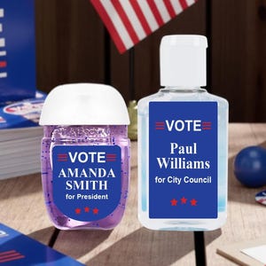 Campaign Election Favors, Stars Political Personalized Sanitizer Favor Labels, Favors Labels ONLY DM153 Set of 18