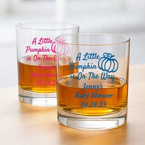 Set of 24 A Little Pumpkin is on the Way Personalized Rock Glass Clear Rock Glass Favors Baby Favors DM119