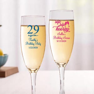 Set of 24 Birthday Personalized Champagne Glass with Stem, Adult Birthday Personalized Champagne Flute Glass Bulk Favor DM4