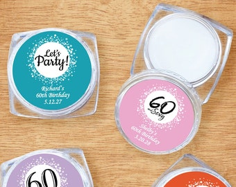 Set of 12 Birthday 60th  Birthday Party Favors, 60th Birthday Party Favors, Personalized Lip Balm with Labels Party Favors DM15