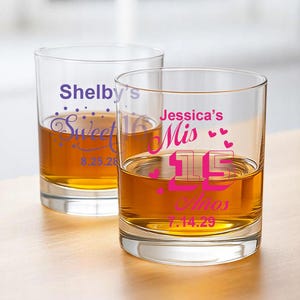 Personalized Sweet 16 Whiskey Glasses: Set of 24 Birthday Favors