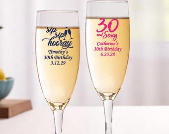 Personalized 30th Birthday Champagne Flutes: Set of 18, Custom Favor