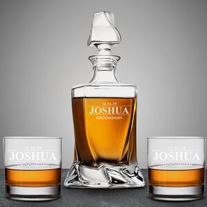 Classic Vintage Personalized Classy Twisted Whiskey Decanter or Whiskey Rock Glass, Engraved Whiskey Decanter Set DM882