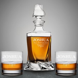 Vintage Loop Personalized Classy Twisted Whiskey Decanter or Whiskey Rock Glass, Engraved Whiskey Decanter Set DM882