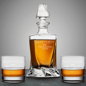 Vintage Ornate Style Personalized Classy Twisted Whiskey Decanter or Whiskey Rock Glass, Engraved Whiskey Decanter Set DM882
