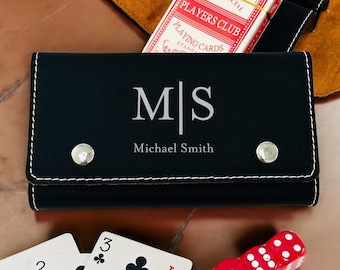 Monogrammed Faux Leather Travel Game Set: Cards & Dice