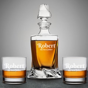 Radiant Personalized Classy Twisted Whiskey Decanter or Whiskey Rock Glass, Engraved Whiskey Decanter Set, Father&#39;s Day DM882