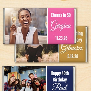 Set of 12 Photo Celebration Personalized Wrapper Hershey&#39;s Chocolate Bar, Party Personalized Hershey&#39;s Chocolate Bar DM78-14