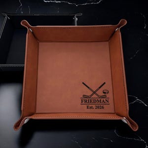 Hockey Personalized Leather Square Valet Tray Organizer, Best Hockey Gift Ideas, Unique Ice Hockey Gifts DM58