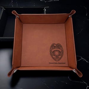 Police Badge Personalized Leather Square Valet Tray Organizer, Gifts for Police & Law Enforcement DM103