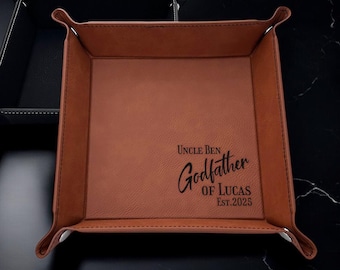 Godfather Personalized Leather Square Valet Tray Organizer, Gift Ideas for Padrino DM64-Y8
