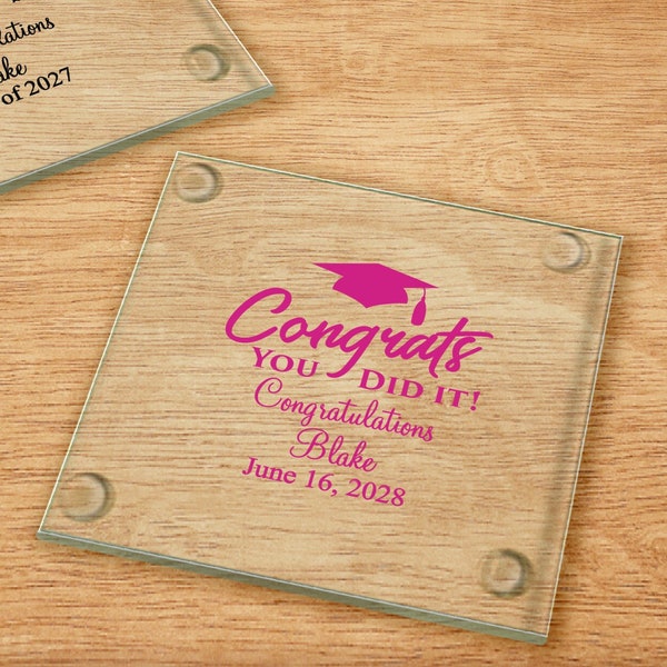 Set of 24 Graduation Favors, Graduation Party Favors, College, High School, Preschool, Personalized Glass Coaster Party Favors DM75