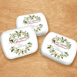 Set of 10 Merry Christmas Personalized White Mint Tin Favor, Merry Christmas Holiday Party Empty ...
