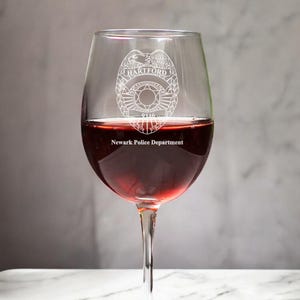 Personalized Police Badge Wine Glass - Engraved Law Enforcement Gift