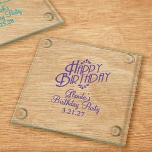 Set of 24 Birthday Design Personalized Glass Coasters Party Favors Birthday Party Favors Aged to Perfection Happy Birthday Favors DM4