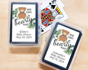 Teddy Bear Baby Shower Playing Card Favors with Personalized Labels - Set of 10