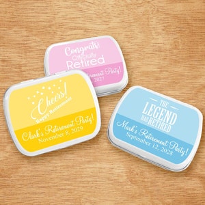 Set of 10 Retirement Custom Personalized White Mint Tin Favor Box, Retired Personalized White Tin with Labels DM74