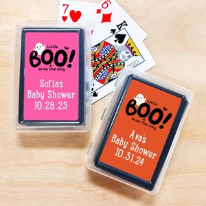 Halloween Baby Shower Favors,  A Little Boo is on the Way Personalized Playing Cards with Labels, Baby Shower Favors DM126 - Set of 10