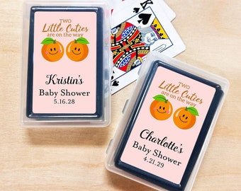 Personalized Twins Baby Shower Playing Card Favors with Labels