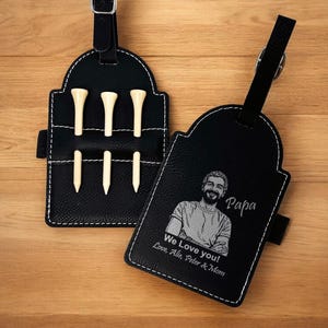 Personalized Photo Golf Bag Tag: Faux Leather Tee Holder DM101