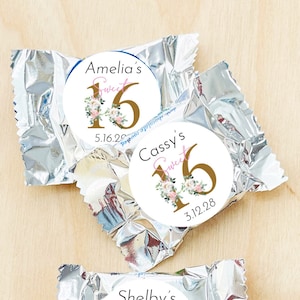 Set of 40 Personalized Sweet 16 Flowers York Peppermint Chocolate Edible Favors, Sweet 16 Sixteen Personalized Favors DM106