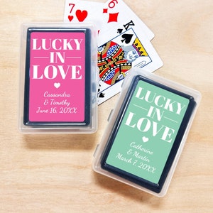 Set of 10 Lucky In Love Personalized Playing Cards Favors, Wedding Personalized Playing Cards Favors with Labels DM01
