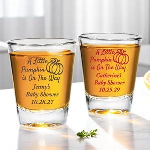 Set of 24 A Little Pumpkin is On The Way Personalized Fluted Shot Glass, Baby Shower Fluted Shot Glass Party Favors DM119