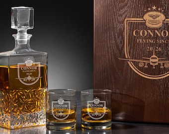 Personalized Aviator Whiskey Decanter Set: Engraved Pilot Gift