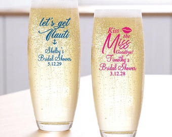 Personalized Stemless Champagne Flutes: Bridal Shower Toasting Favors (Set of 18)