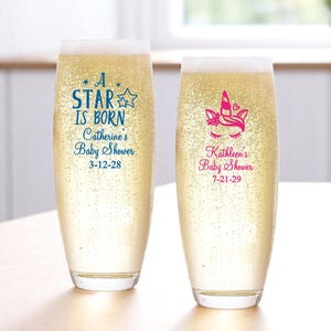 Set of 24 Baby Shower Design Personalized Stemless Champagne Flutes Favors, Baby Shower Stemless Champagne Party Favors DM6