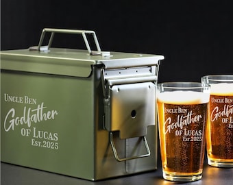 Personalized Godfather Ammo Box & Pint Glasses Gift Set