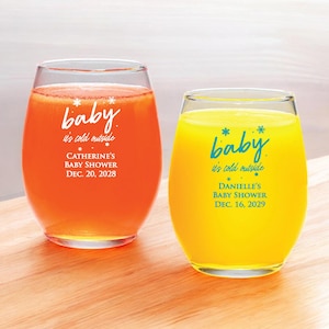 Set of 24 Baby Its Cold Outside Personalized Custom Stemless Glass Wine Baby Shower Favors, Baby Shower Favors DM118