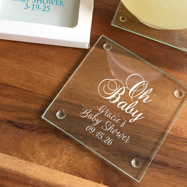 Set of 24  Oh baby Personalized Baby Shower Party Favors Glass Coaster Favors, Personalized Baby Shower Coaster Favors, DM16-a8