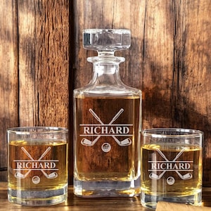 Golf Personalized Classic Decanter or Whiskey Rock Glass, Best Golf Gifts for Men and Women DM54