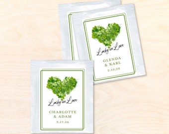 Set of 24 Heart Shamrock Irish Lucky in Love Personalized Tea Bag Wedding Favors, Irish Wedding Personalized Tea Bag with Labels Favors DM34