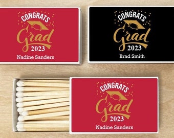 Set of 50 Congrats Grad Party Favors, Graduation Party, Personalized Grad Party Favors, Custom Personalized Matches with Stickers DM241