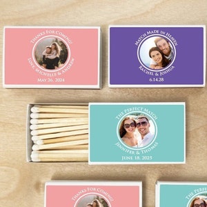 Set of 50 Custom Photo Favors, Personalized Photo Favors White Matchboxes with Stickers DM116