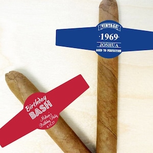 Custom Cigars Label, Birthday Favors or Personalized Labels White, Cigar Band Favors DM4