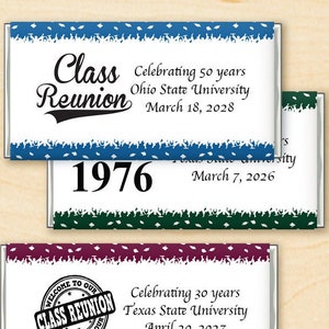 Set of 12 Class Reunion Party Favors, Class Reunion Personalized Wrapper with Hershey Chocolate Bar Party Favors, Class Reunion Favors DM568