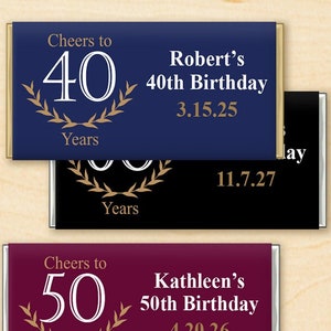 Set of 12 Birthday Party Favors, Cheers To Wreath Custom Birthday Personalized Wrapper with Hershey Chocolate Bar, Personalized Favor DM120