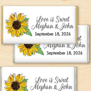 Set of 12 Wedding Favors, Sunflower Personalized Chocolate Bar Wrapper, Personalized Wedding Wrapper with Hershey Chocolate Bar DM88