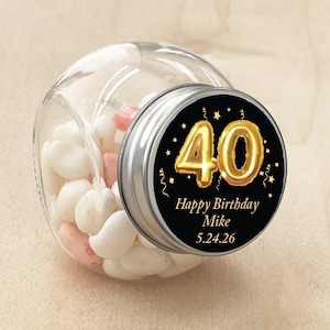 Set of 12 40th Birthday Balloon Personalized Mini Round Candy Jar Glass, Birthday Balloon Personalized Jar Bottle DM109