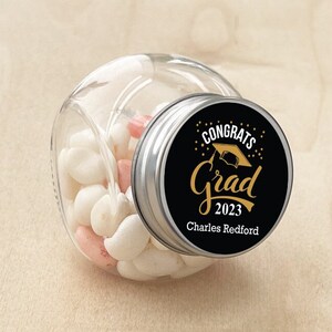 Set of 12 Congrats Grad Party Favors, Graduation Party Favors, Personalized Party Favors, Personalized Mini Round Candy Jar Glass DM241