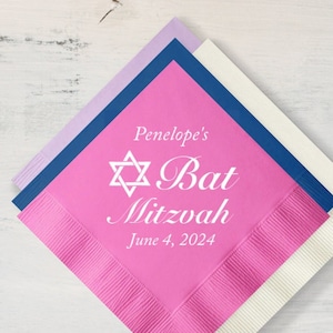 Set of 100 Bat Mitzhvah Personalized Cocktail Napkins, Bat Mitzvbah Party Napkins DMER-3
