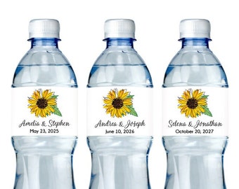 Set of 18 Sunflower Personalized Water Bottle Labels, Spring Wedding Personalized Waterproof  Water Bottle Labels DM88