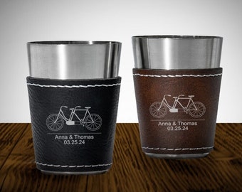 Bicycle Personalized Engraved Leatherette and Stainless Steel Shot Glass, Engraved Wedding Gift ED51