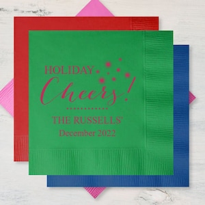Set of 100 Holiday Cheers Personalized Cocktail Napkins, Holiday Napkin Favors DMER-60| Set of 100