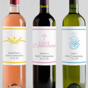 Set of 10 First Holy Communion Labels, First Communion Personalized Wine Bottle Labels DM76