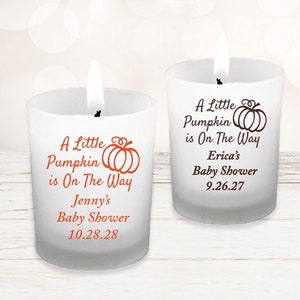 Set of 18, A Little Pumpkin is on the Way Baby Shower Personalized Frosted Candle Holder Favors DM119  Baby Shower Candle Holder Favors