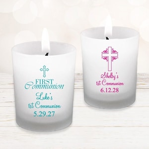 Set of 24 First Communion Personalized Frosted Glass Candle Holder Favors Candle Holder Favors | Religious Favors | DM76